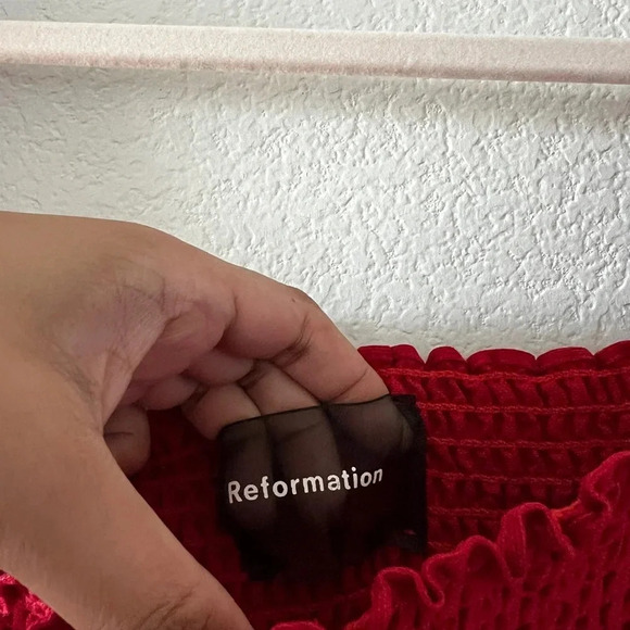 Reformation‎ Red Jacinta Linen Blend Bodycon Smocked Mini Dress Medium - Picture 6 of 7